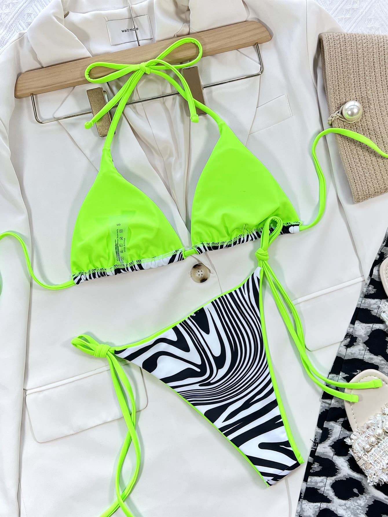 Neon- Green Zebra Bikini Set