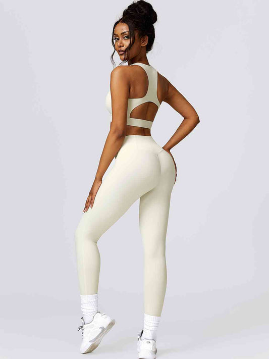 Cutout Cropped Sport Tank and Leggings Set